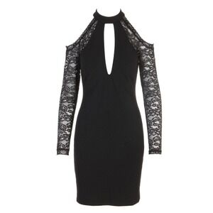 Womens Black Whimsigoth Dress Sz 10 Lace Sleeve Bodycon Keyhole Prom Hoco Event*